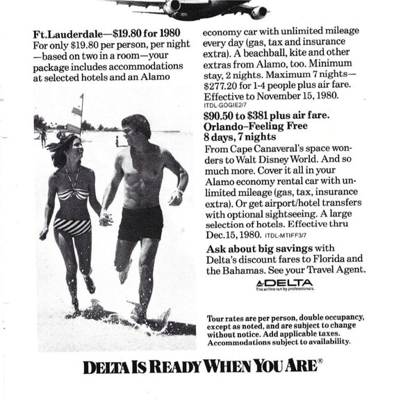 Delta Dream Vacations Florida Beach1980s Vintage Print Ad 9 inch - Picture 3 of 4